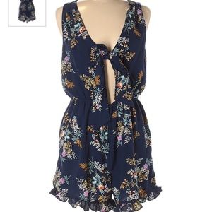 Blue Rain Romper - Blue Floral with cut out top